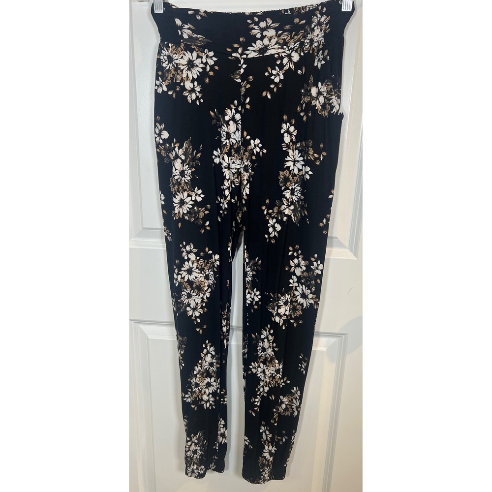 Lascana Womens Jogger Pants Smocked Floral Black Size 6